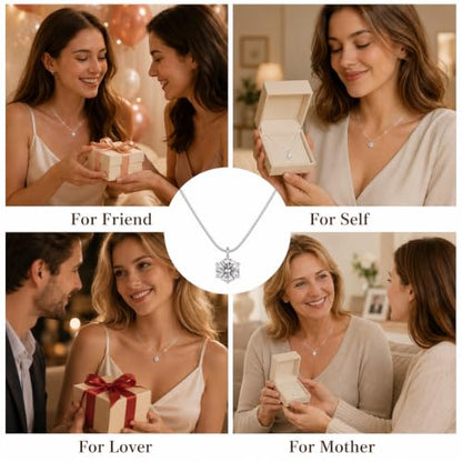 Women S925 Silver Necklace with Sparkling 3D Cubic Zirconia Pendant, Hypoallergenic Fashion Jewelry for Banquet and Wedding, Great Valentine’s Day and Mother’s Day Gift - color: Pink