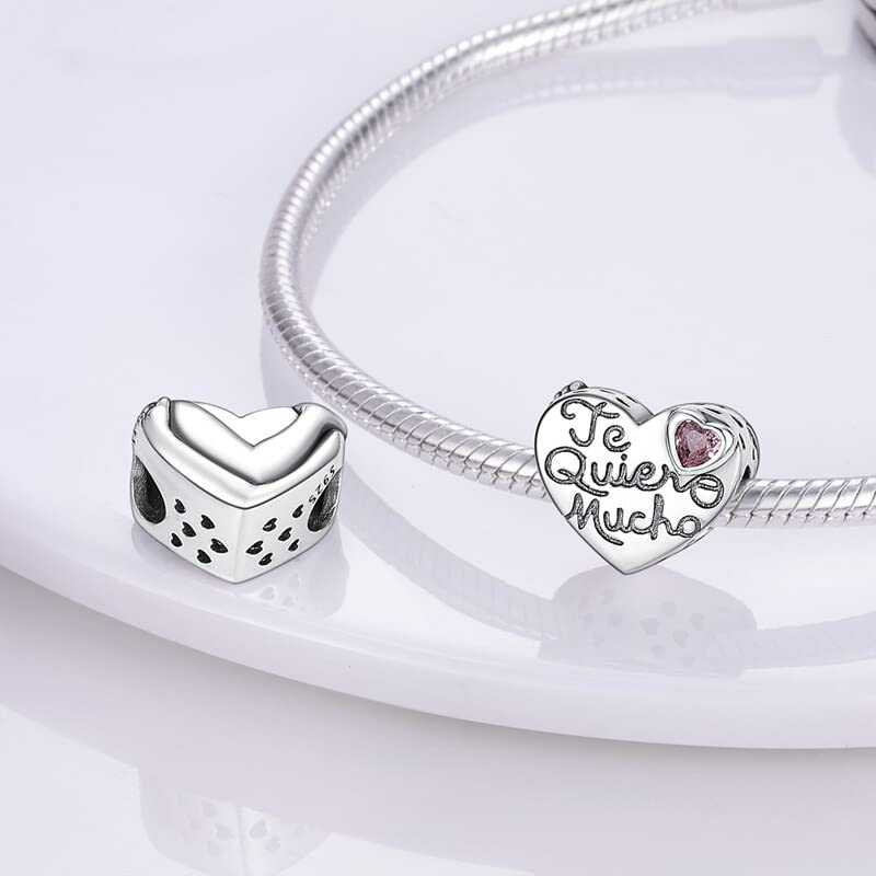 Vegas Safety Chain Sun Birthday Mom Camera Dog God Psalm Bead Pendant 925 Sterling Silver Dangle Compatible With Pandora Moments Charm Bracelet - style: Te Queiro Mucho I Love You Heart Bead