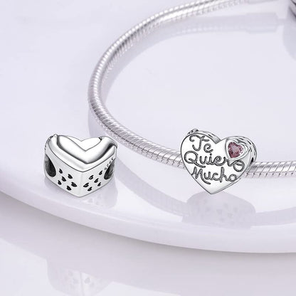 Vegas Safety Chain Sun Birthday Mom Camera Dog God Psalm Bead Pendant 925 Sterling Silver Dangle Compatible With Pandora Moments Charm Bracelet - style: Te Queiro Mucho I Love You Heart Bead