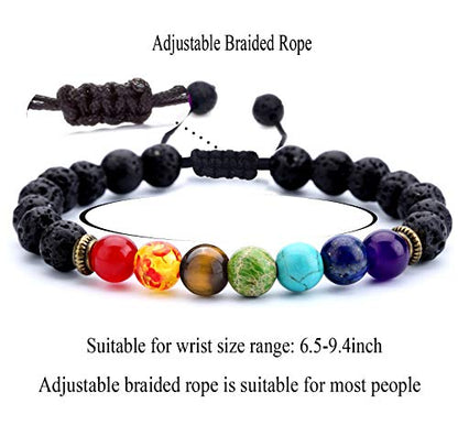 Men Women 8mm Lava Rock Beads Chakra Bracelet - color: 2 Pcs Set3-21004