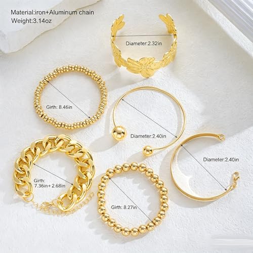 Golden Stackable Bracelets Set for Women Trendy Multi Layer Adjustable Chunk Flower Cuff Bracelet Geometric Irregular Wave Statement Bangle Glamour Stacking Cuff Jewelry - color: Gold-D