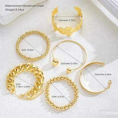 Golden Stackable Bracelets Set for Women Trendy Multi Layer Adjustable Chunk Flower Cuff Bracelet Geometric Irregular Wave Statement Bangle Glamour Stacking Cuff Jewelry - color: Gold-D