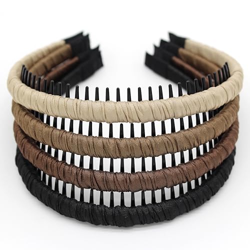 JOBAND Plastic Headbands for Women,Hair Bands for women's hair(4 color) | Non Slip hair accessories for women,zig zag head bands,headband with teeth,Suitable Spa,Yoga,Sports and Daily Use - color: Beige brown Coffee black