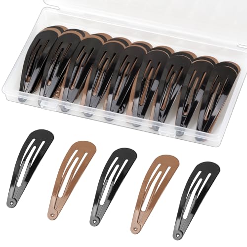 Gingbiss 40 Pieces Large Snap Hair Clips for Woman, 2.6 inch Metal Hair Barrettes with Storage Case for Women, Classic Hairpins Hair Accessories for Long Thick Hair (Black & Brown)