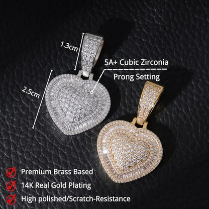 Lulu Mel Silver Heart Necklace 14K Gold Plated Heart Pendant Cubic Zirconia Necklace for Women Men, Iced Out Love Necklace Jewelry Gift Valentine's Day/Mother's Day/Christmas/Anniversary/Birthday Gift - color: Gold, style: Square Diamond Heart