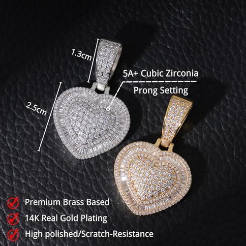 Lulu Mel Silver Heart Necklace 14K Gold Plated Heart Pendant Cubic Zirconia Necklace for Women Men, Iced Out Love Necklace Jewelry Gift Valentine's Day/Mother's Day/Christmas/Anniversary/Birthday Gift - color: Silver, style: Square Diamond Heart