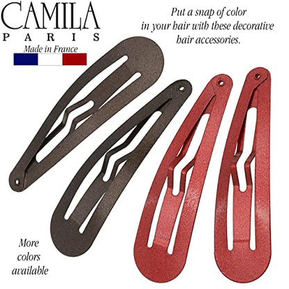 Camila Paris CP1330F French Hair Barrettes Clips, Snap Hair Slides Clic Clac for Women, Styling Girls Side Slide-in Metal Snap Pin Hair Accessories for Women. Strong Hold, No Slip Grip, Made in France - color: 4PK Metal Red/Brown 2"