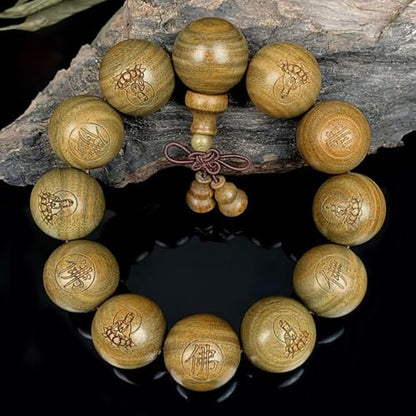 Tibetan Buddhist Green Sandalwood Beads 18mm Scented Sandalwood Link Wrist Crafts Beads Bracelet for Men Women - size: 20MM