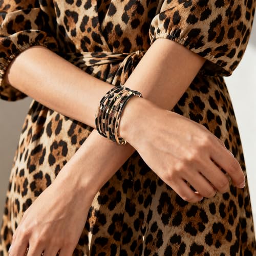 Wrapped Bracelets for Women,Leather Boho Bracelets for Women - color: Leopardprint-Beige