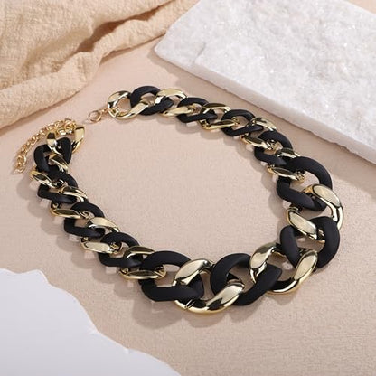 Punk Chunky Mixed Color Cuban Chain Necklace Acrylic Link Chain Lightweight Chain Curb Choker for Women - color: Black Gold