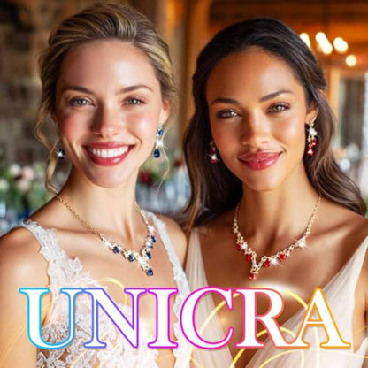Gold Rhinestone Jewelry Set Bridal Wedding Necklace Earrings Sets Prom Formal Costume Jewelry for Women and Brides - color: Red
