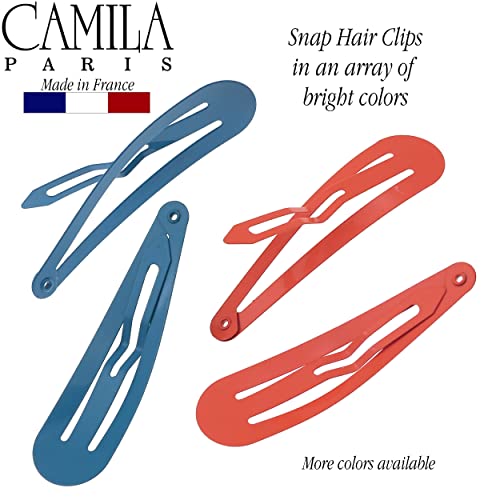 Camila Paris CP1330B French Hair Barrettes Clips, Snap Hair Slides Clic Clac for Women, Styling Girls Side Slide-in Metal Snap Pin Hair Accessories for Women. Strong Hold, No Slip Grip, Made in France - color: 4PK Metal Blue/Red 2"