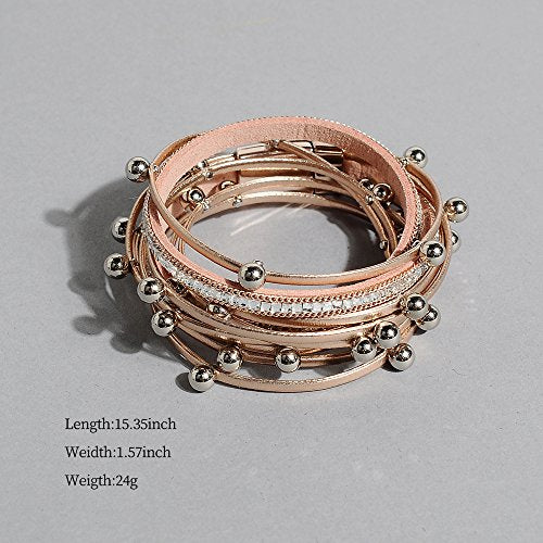 Artilady Leather Wrap Bracelet for Women, Pearl Beaded Bangle Stack Jewelry | Easy on-off, Elegant Handmade Multi-Layered, Daily Casual Date Beach Vacation, Gift for Ladies, Mother, Sister & Friend - style: Rose Gold