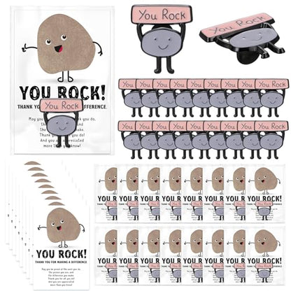Zeyune You Rock Enamel Pins Employee Appreciation Gifts Bulk You Rock Gifts for Coworkers Office Staff Work Team Teacher Funny Employee of The Month Lapel Pin Thank Cards Bags - style: Classic