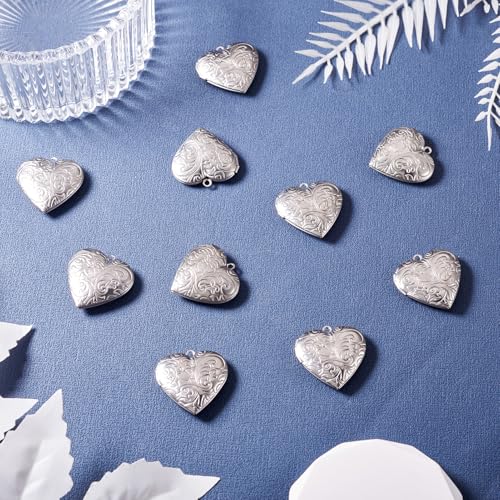 10Pcs 316 Stainless Steel Locket Pendants Silver Heart Photo Frame Charms Heart Locket Charms for Necklaces DIY Memorial Necklace Making - color: Stainless Steel Color, Heart