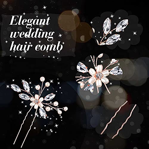 5 Pieces Wedding Hair Comb Bridal Pins Crystal Pearl Wedding Hair Accessories Rhinestone Flower Piece for Bride Bridesmaids Women(Rose Gold) - color: Rose Gold