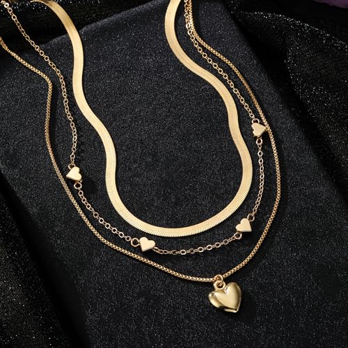 Gold Layered Necklaces for Women Chunky Stacked Necklaces for Women Trendy Retro Coin Pendant Necklace Womens Multilayer Chain Necklaces Fashion Jewelry Gifts - style: golden heart