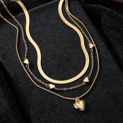 Gold Layered Necklaces for Women Chunky Stacked Necklaces for Women Trendy Retro Coin Pendant Necklace Womens Multilayer Chain Necklaces Fashion Jewelry Gifts - style: golden heart