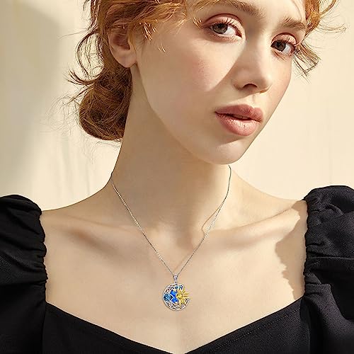 AOBOCO 925 Sterling Silver Moon Sun Star Necklace Celtic Jewelry for Women Girls - color: Silver&Gold&Blue Opal