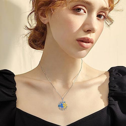 AOBOCO 925 Sterling Silver Moon Sun Star Necklace Celtic Jewelry for Women Girls - color: Silver&Gold&Blue Opal