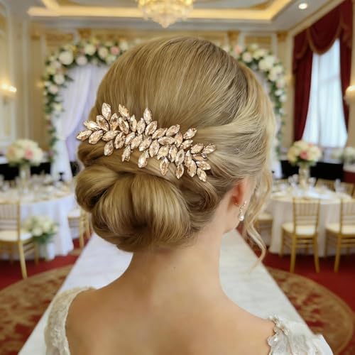 Bridal Crystal Wedding Hair Comb Decorative Rhinestone Headpiece Bride Wedding Hair Side Combs Accessories Champagne - color: Champagne