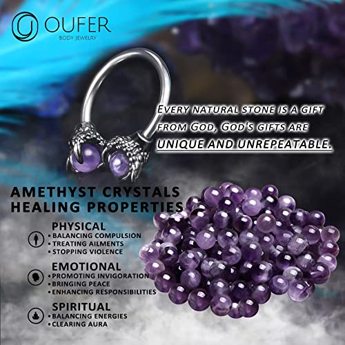 OUFER 316L Surgical Steel Circular Earrings Two White Opals Surrounded by Dragon Claws Cartilage Earing Ear Body Piercing Jewelry Helix Earrings Piercing… - color: Steel Amethyst