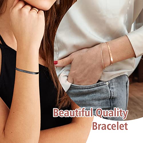FindChic Elegant Herringbone Snake Chain Anklets/Bracelets 3MM/5MM Width Stainless Steel/18K Gold/Rose Gold Plated/Black 4 Color Options, 8.3'' 8.5'' 10.5'' Length, with Gift Box - color: B: 5mm 6.3'' bracelet (Black)
