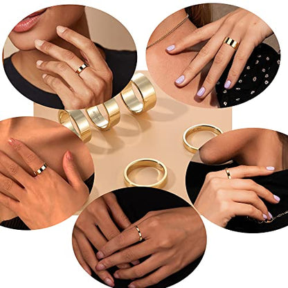 LOYALLOOK 8Pcs Gold Rings Stainless Steel Stacking Rings for Women Statement Bands Plain Finger Ring Thumb Pointer Ring Stackable Thin Gold Ring Set Comfort Fit Size 5 to 10 - style: Style A