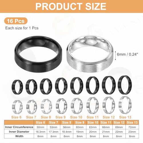MECCANIXITY Stainless Steel Ring, Plain Ring Blanks Matte Brushed Wedding Bends for Men Women - color: Black/Silver