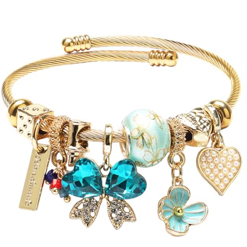 DS Charm Bracelets for girls,exquisite cute cartoon gold friendship bracelets Stainless Steel Bangle with birthday Gift box, Adjustable girls jewelry Suitable for holiday gifts - style: Gold-butterfly 4