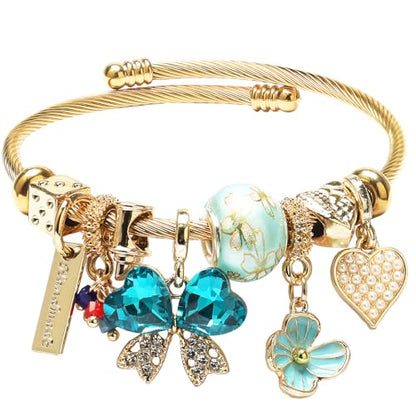 DS Charm Bracelets for girls,exquisite cute cartoon gold friendship bracelets Stainless Steel Bangle with birthday Gift box, Adjustable girls jewelry Suitable for holiday gifts - style: Gold-butterfly 4