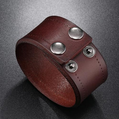 2PCS Retro Dark Brown Genuine Leather Handmade Blank Cuff Bracelet Bangle Wide Adjustable Wrap Wristband Cowhide Leather Cuff Arm Armor with Snap for Men Women Halloween Costume Party - color: 2pcs Brown