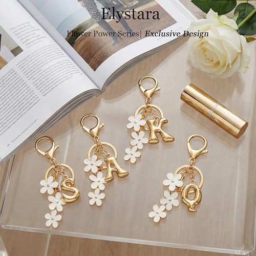 Floral Series Initial Bag Charm, Cute Flower & Bubble Letter Purse Charms, Keychain Accessories Gift for Women - color: White Flower, style: H