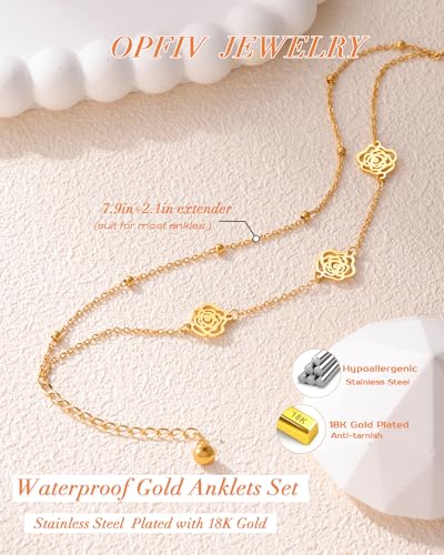 2/3 PCS Gold Anklets for Women Waterproof Boho Starfish, Seashell, Heart & Butterfly Charms Ankle Bracelets Non Tarnish Adjustable Layered Cuban Beaded Foot Chain Beach Jewelry for Summer Vacations - color: Gold Set 7