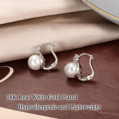 Pearl Earrings for Women 14K Gold Plated Hypoallergenic Pearl Earrings 5A Cubic Zirconia Dangle Earrings Elegant Jewelry - color: 5-Silver