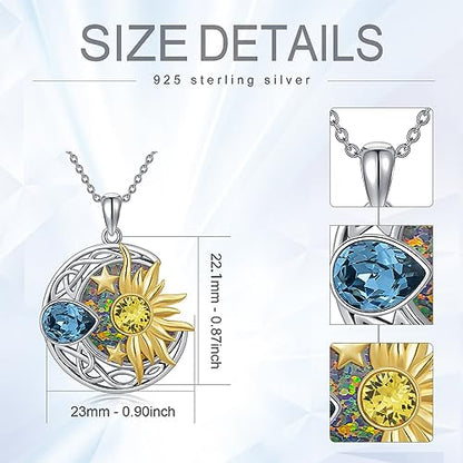 AOBOCO 925 Sterling Silver Moon Sun Star Necklace Celtic Jewelry for Women Girls - color: Silver&Gold&Orange&Purple