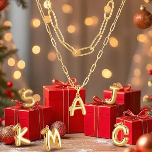 adoyi Dainty Heart Initial Necklaces 14K Gold Plated Layered Letter A-Z Pendant Necklace Stack Trendy Jewelry Birthday Valentines Gifts for Women Jewelry - color: Gold-Letter, style: S