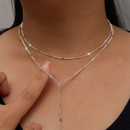 1PC Bohemian Y-shaped Long Necklace Women Fashion Layering Vacation Leisure Beach Necklace Party Jewelry Accessory - color: Silver