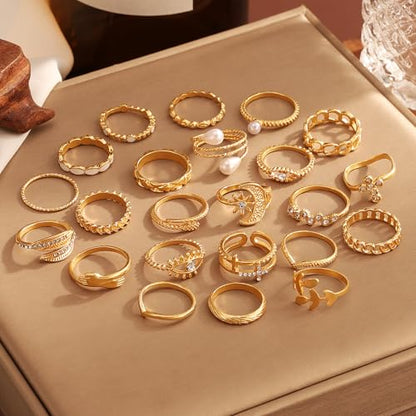 Golden Silvery Knuckle Rings Set for Women, Stackable Rings Bohemian Crystal Hollow Carved Flowers Joint Finger Rings Pack Fashion Jewelry Gifts for Birthday - color: 46 PCS-2