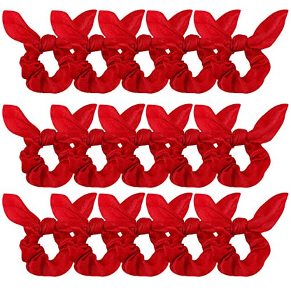 Ondder Hair Scrunchies Set - 15 Pcs Cute Bow Scrunchies, Elastic Hair Ties & Ponytail Holders for Women, Girls & Kids - Red - color: Red