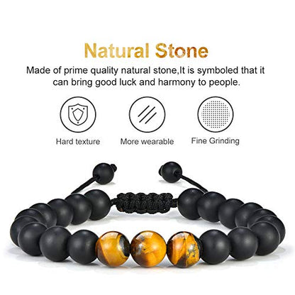 M MOOHAM Mens Bracelet - Beaded Natural Stone 8mm Tiger Eye Matte Agate Lava Rock Bracelets for Men Teen Boys Grandpa Dad Birthday Gifts Jewelry - style: Black Matte Agate Tiger Eye Bracelet