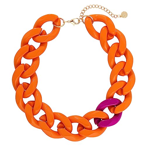 Firstmeet Statement Chunky Acrylic Chain Link Choker Necklace for Women - color: Orange
