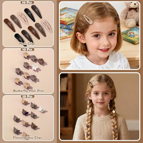 Brown Hair Accessories for Girls - 360 Pieces Cotton Toddler Hair Ties Brown Ponytail Holders, Hair Clips and Hair Tail Tools, Neutral Colors - color: Brown