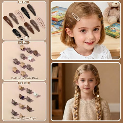 Brown Hair Accessories for Girls - 360 Pieces Cotton Toddler Hair Ties Brown Ponytail Holders, Hair Clips and Hair Tail Tools, Neutral Colors - color: Brown