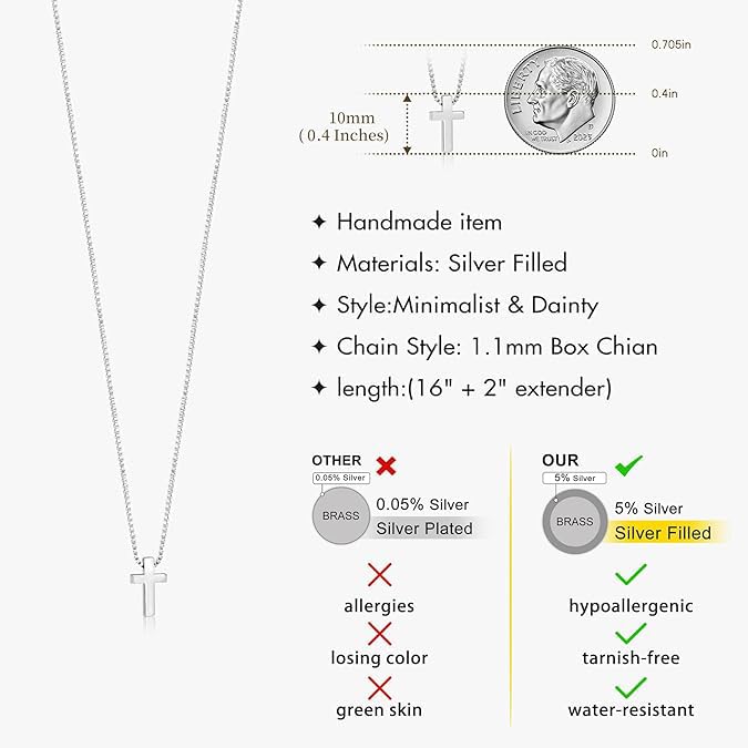 Poxtex Cross Necklace for Women Teen Girls, Dainty 14K Gold Silver Plated Cross Choker Jewelry Non Tarnish Waterproof Cute Simple Small Necklace Christian Baptism Religious Faith Jewelry Gifts - color: 02 Tiny Cross - Silver
