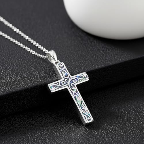 Cross Necklace for Men Women 925 Sterling Silver Cross Pendant Necklace Christian Religious Jewelry Gifts for Anniversary - color: 19-Abalone Cross