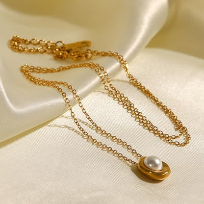 Unisex Celestial Gold Pendant Necklaces, Sun/Moon/Star/Angle Celestial Elements Unisex Choker Gold Lover Chains for Men and Women Jewelry - color: Pearl Drop - Round