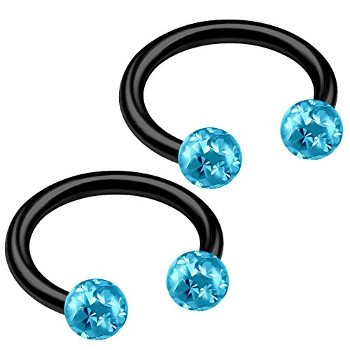 2pcs 16g Circular Barbell Black Titanium G23 Ear Helix Lip Eyebrow Tragus Nose Snake Septum Cartilage Bite Ring B2ICT - color: Aquamarine
