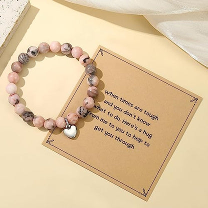 MIXJOY Inspirational Gifts for Women, Heart Charm Pink Elastic Beads Bracelet, Positive Affirmations Get Well Soon Gifts - style: steel heart times are tough pink