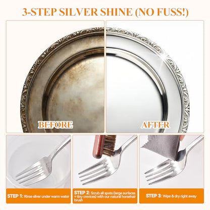 Horsehair Silver Cleaning Brush Set - 2PCS Premium Detailing Brush & Polishing Cloth for Silverware, Jewelry, Plateware & Sterling Silver (Style A)